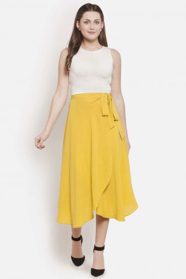 Yellow Wrap Midi Skirt