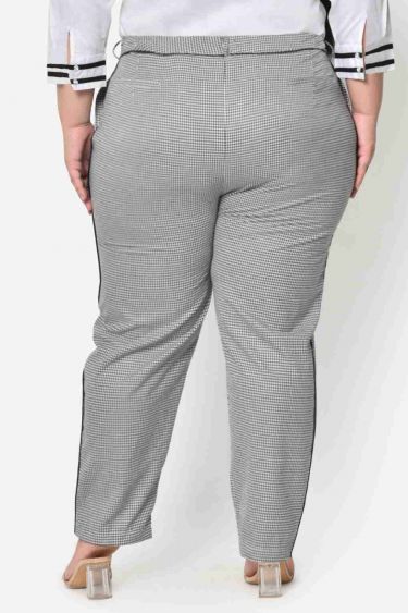 Black Houndstooth Plus Size Piping Detail Trouser