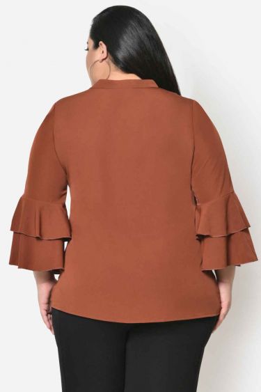Brown Plus Size Neck Band Top