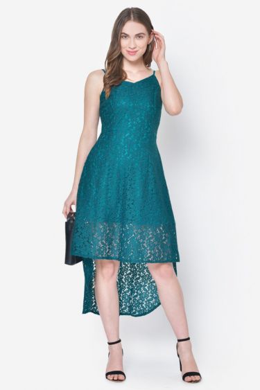 Green Lace High Low Dress