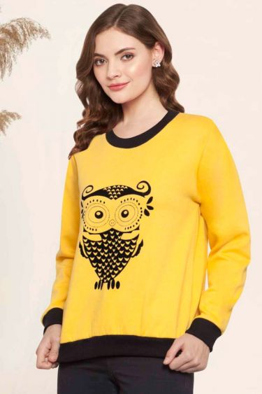Yellow Printed Extra Warm Sweatshirt