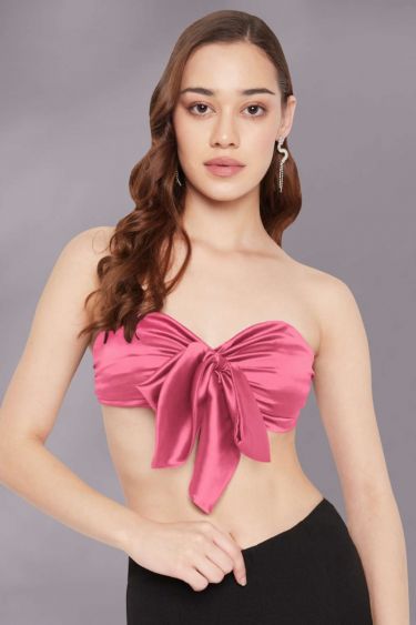 Pink Satin Front Knotting Bralette Top
