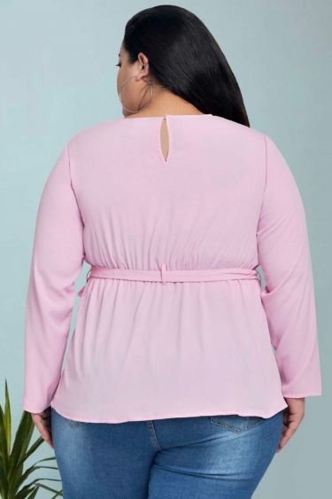  Baby Pink Plus Size High Low Crepe Top 