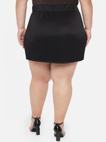 Black Plus Size Front Slit Mini Skirt