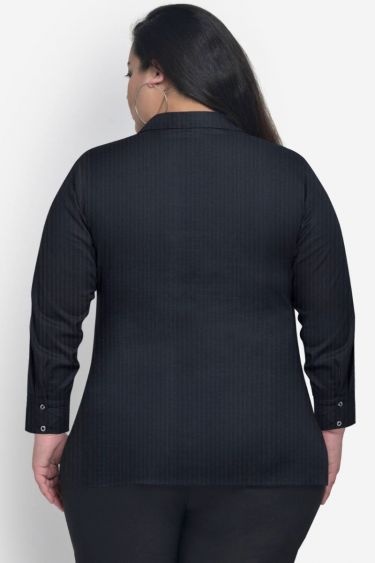 Dark Grey V Neck Collar Plus Size Shirt