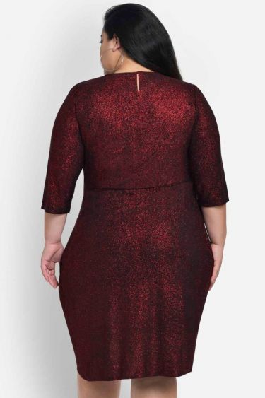 Black Red Glitter Twisted Plus Size Dress