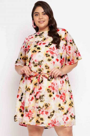 Off White Plus Size Multi Floral Print A-Line Dress
