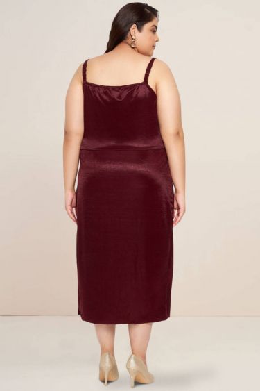 Wine Plus Size Cowl Neck Slit Bodycon Dress
