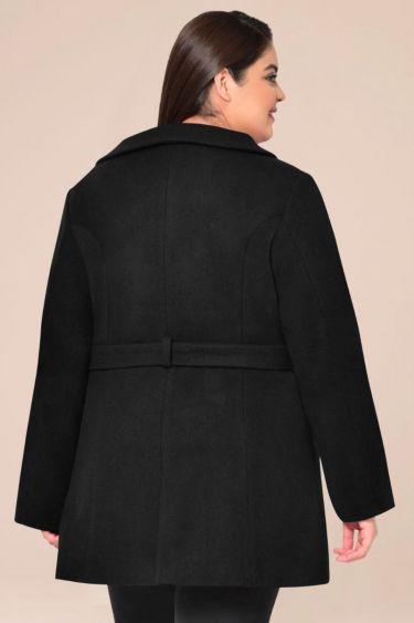 Black Plus Size Wide Collar Pure Wool Coat