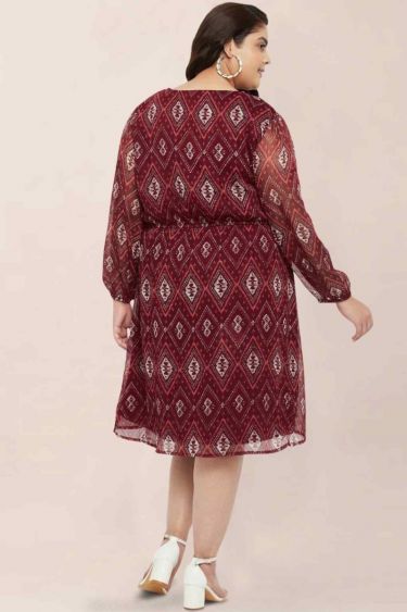 Red Plus Size Printed Front Knotting Dress