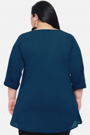 Turquoise Plus Size Cross Over Long Top