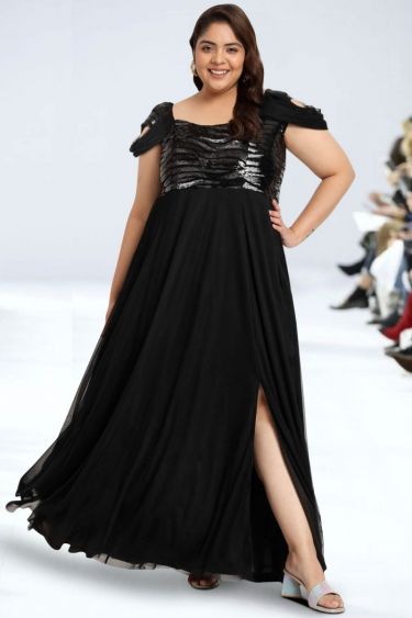 Black Plus Size Sequin Gown
